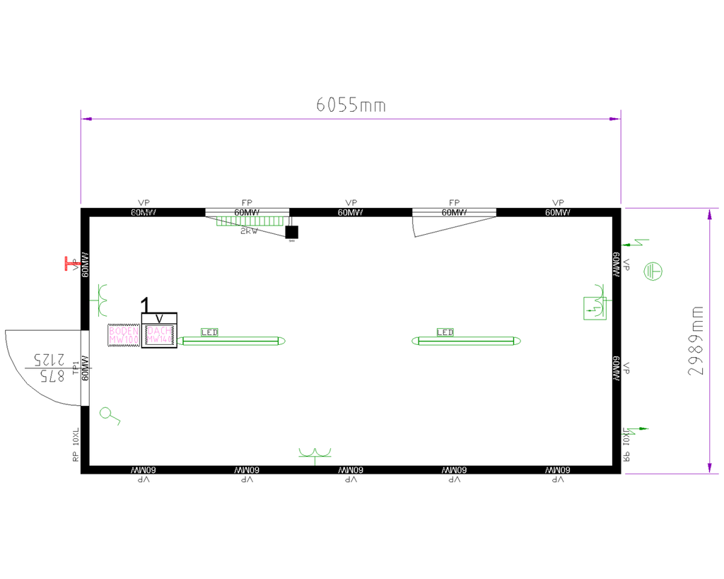 Nieuwe bureelcontainer 6m x 2m40 AL