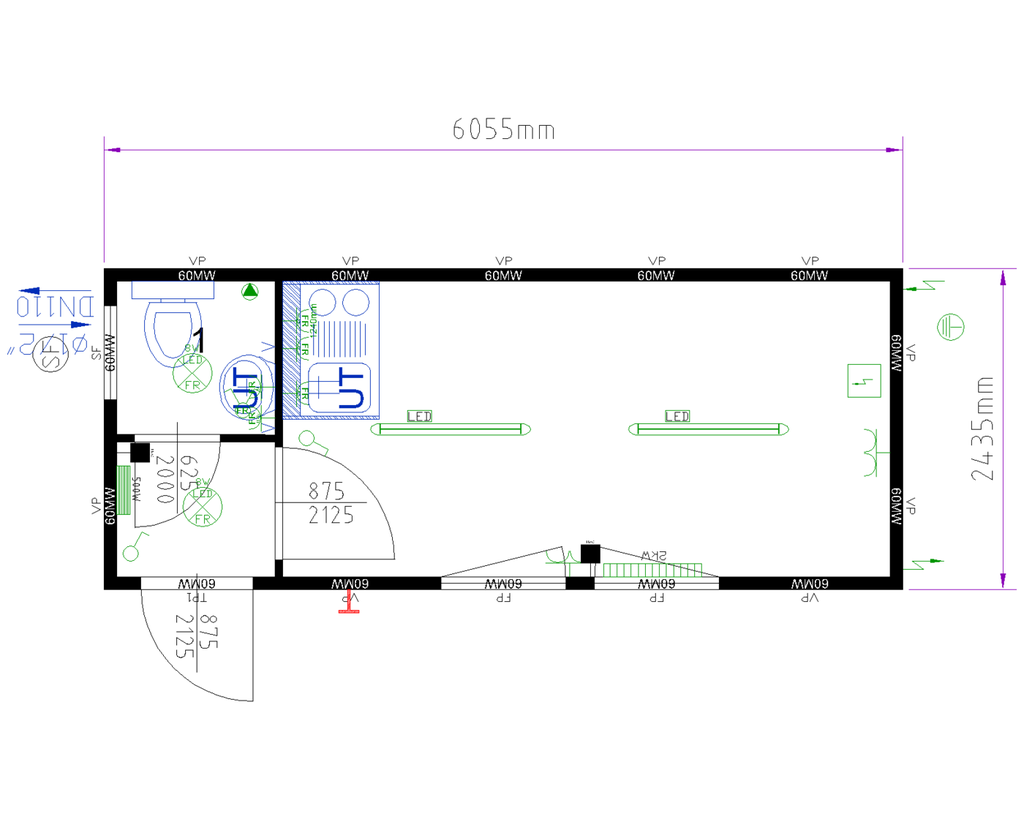 Nieuwe bureelcontainer 6m x 2m40 - met toilet & kitchenette