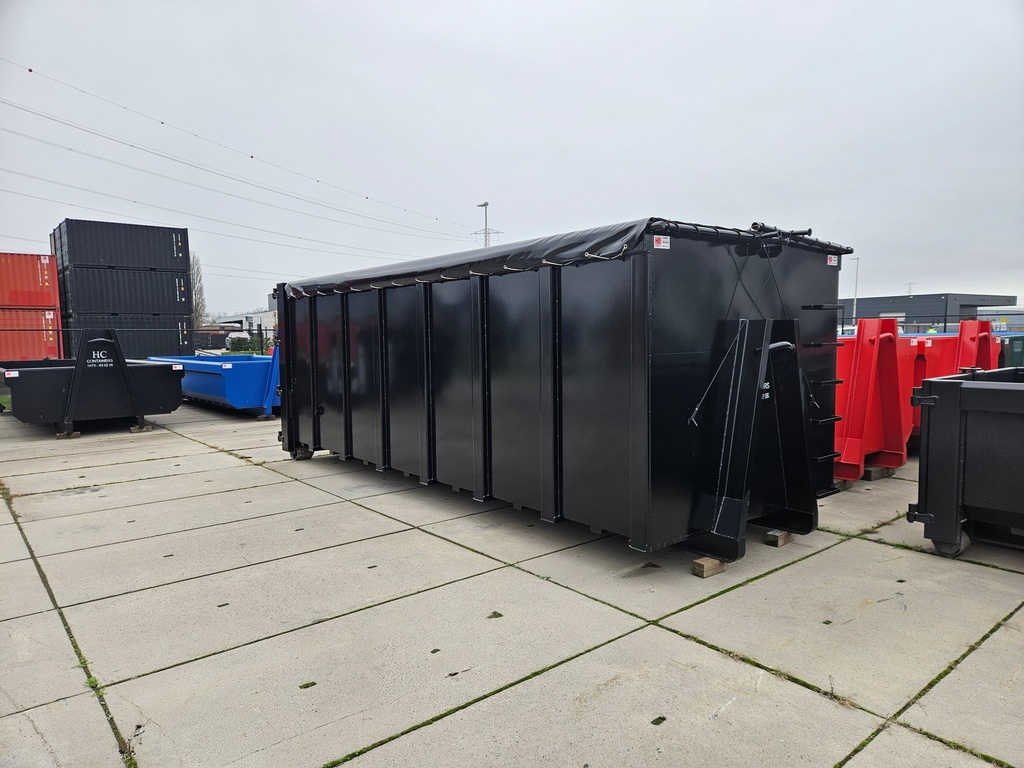 Puincontainer 6000 x 2300 x 2000 Zwart - met klapnetten